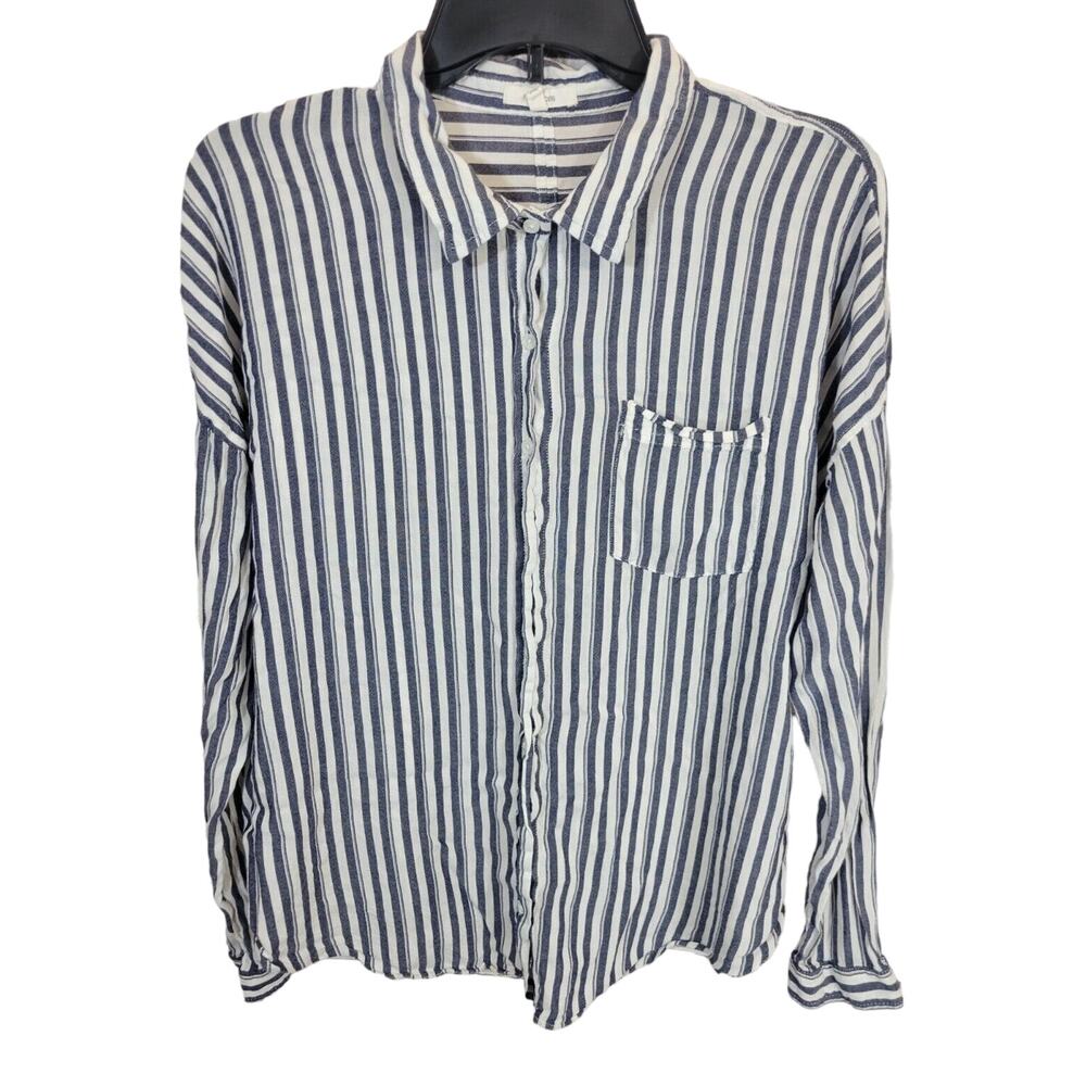 Maurices Gray Striped Pocket Long Sleeve Button Down Shirt Women's Size XL